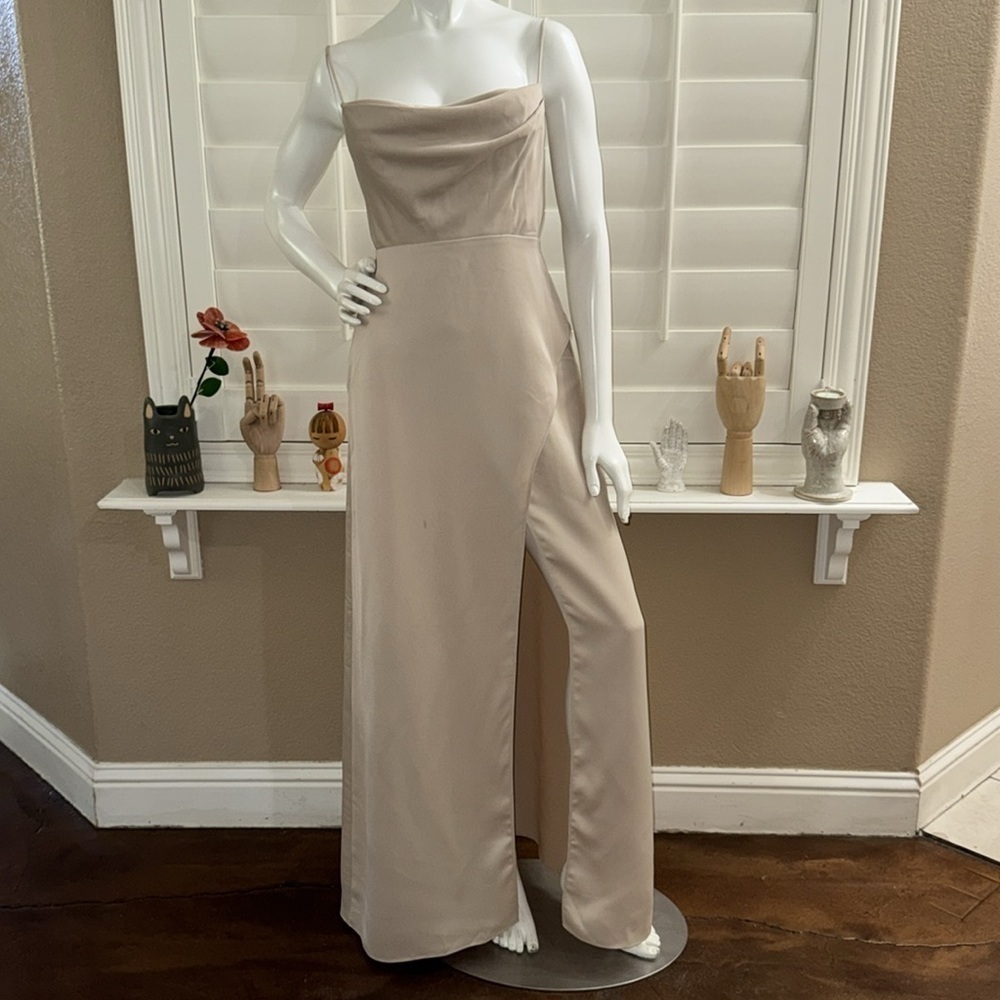 BHLDN Remy Cowl Neck Satin Charmeuse Maxi Dress Neutral